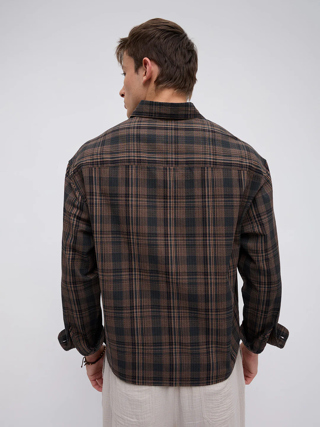 Vintage Roast Brown Fine Checks Boxy Fit Crop Shirt - Image 7
