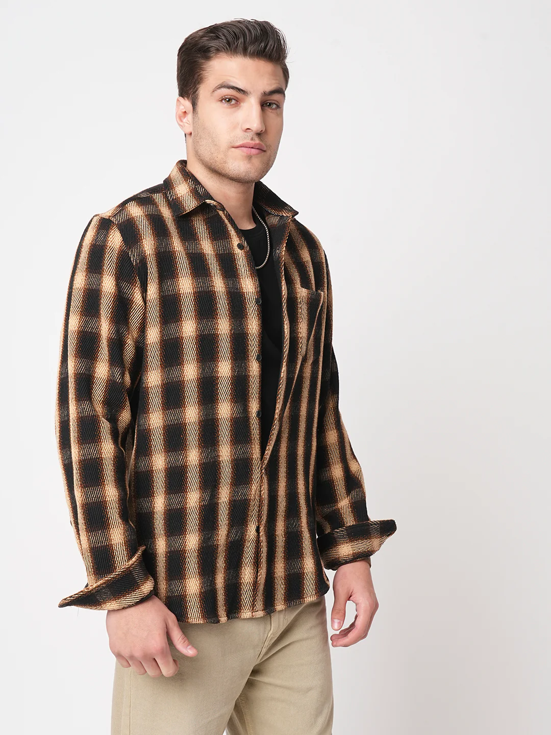 Vintage Russet Brown Plaid Checks Twill Shirt - Image 6