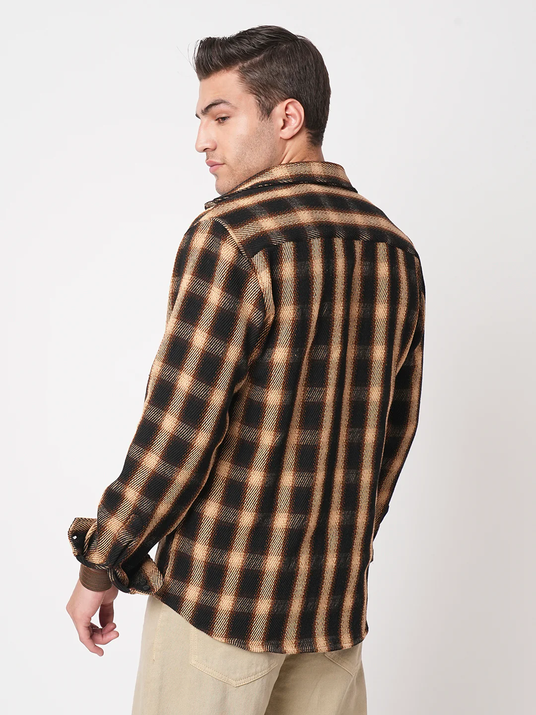 Vintage Russet Brown Plaid Checks Twill Shirt - Image 7
