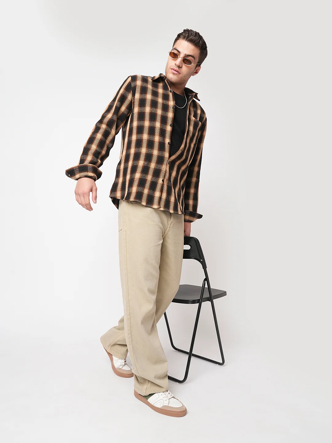 Vintage Russet Brown Plaid Checks Twill Shirt - Image 8