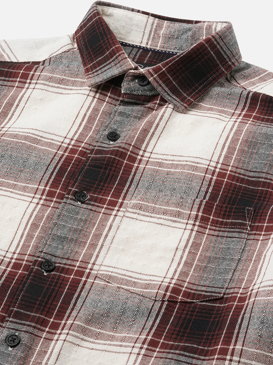 Vintage White & Black Plaid Checks Textured Shirt - Image 4