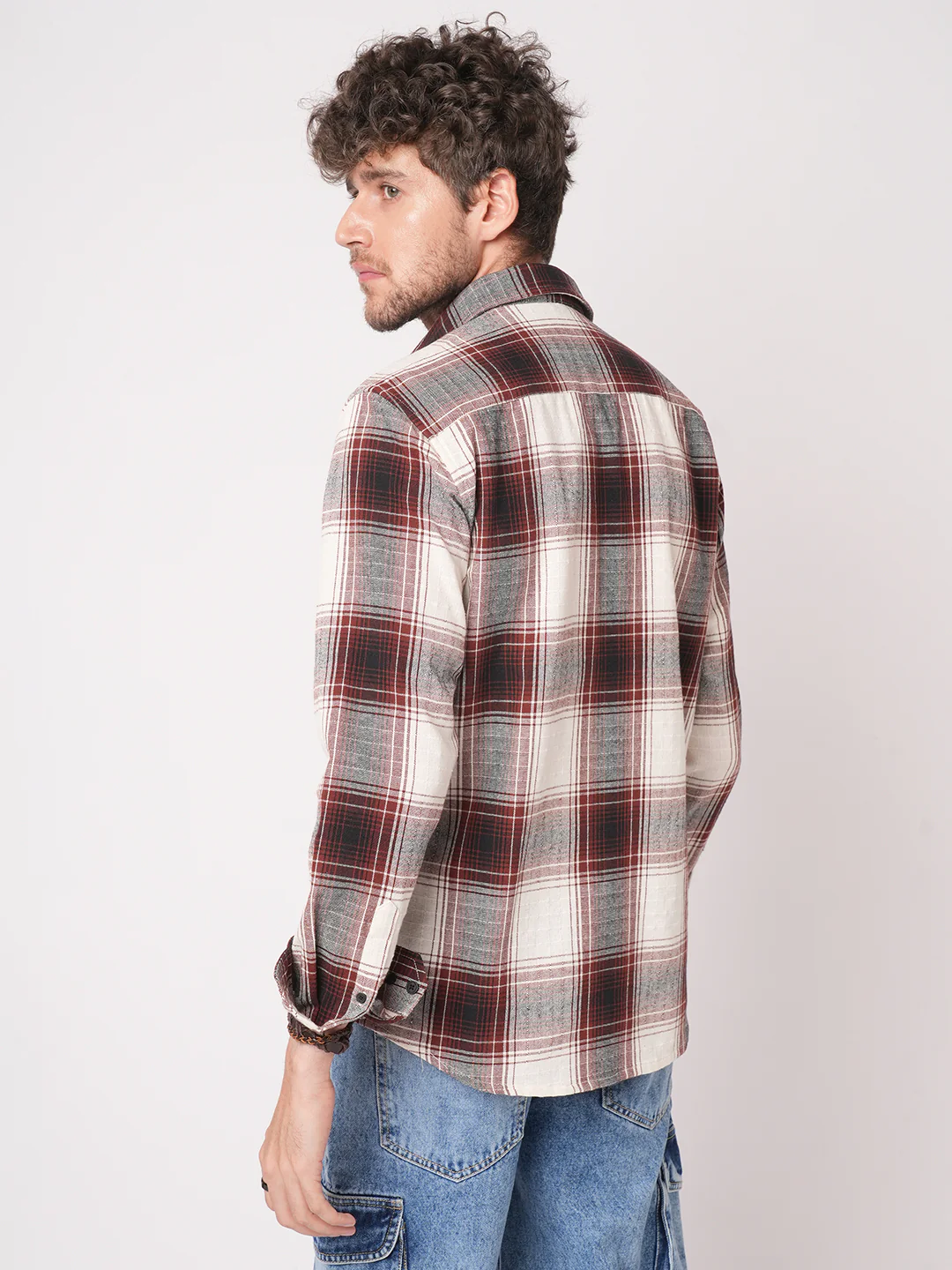 Vintage White & Black Plaid Checks Textured Shirt - Image 7