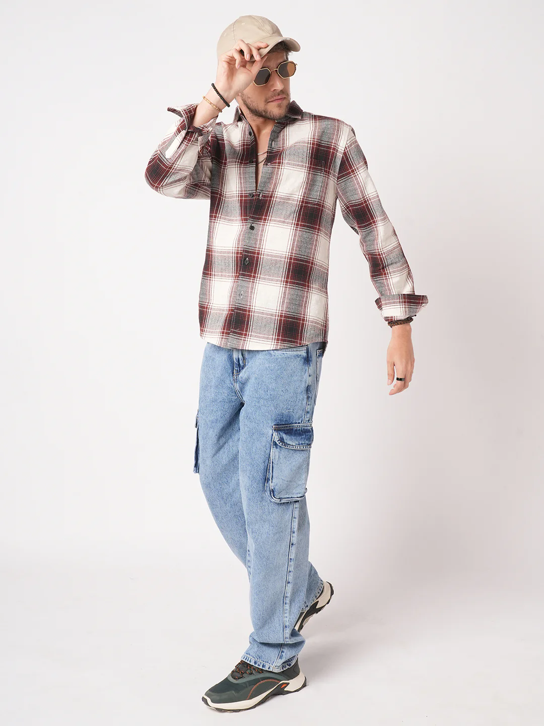 Vintage White & Black Plaid Checks Textured Shirt - Image 8