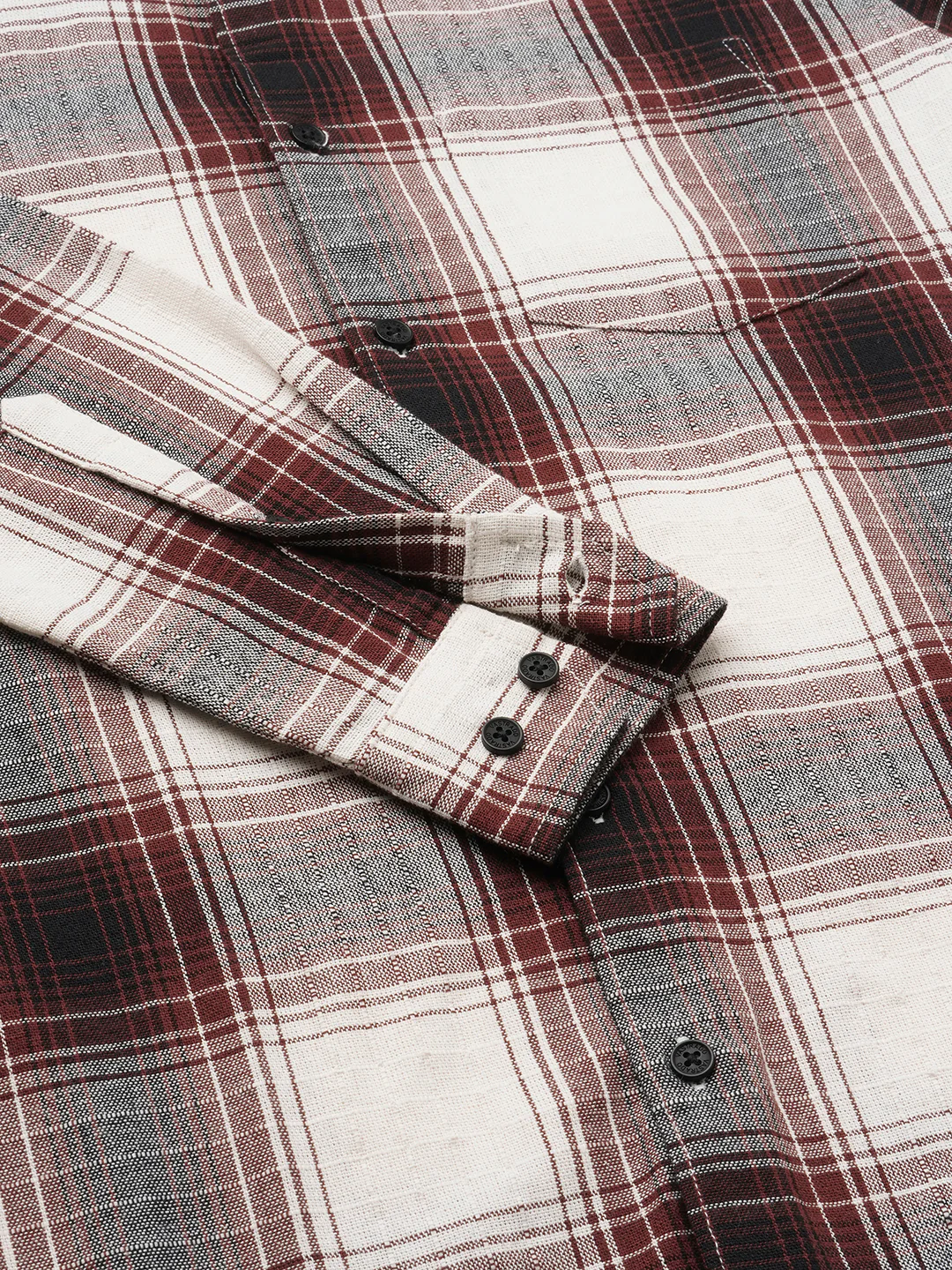 Vintage White & Black Plaid Checks Textured Shirt - Image 9
