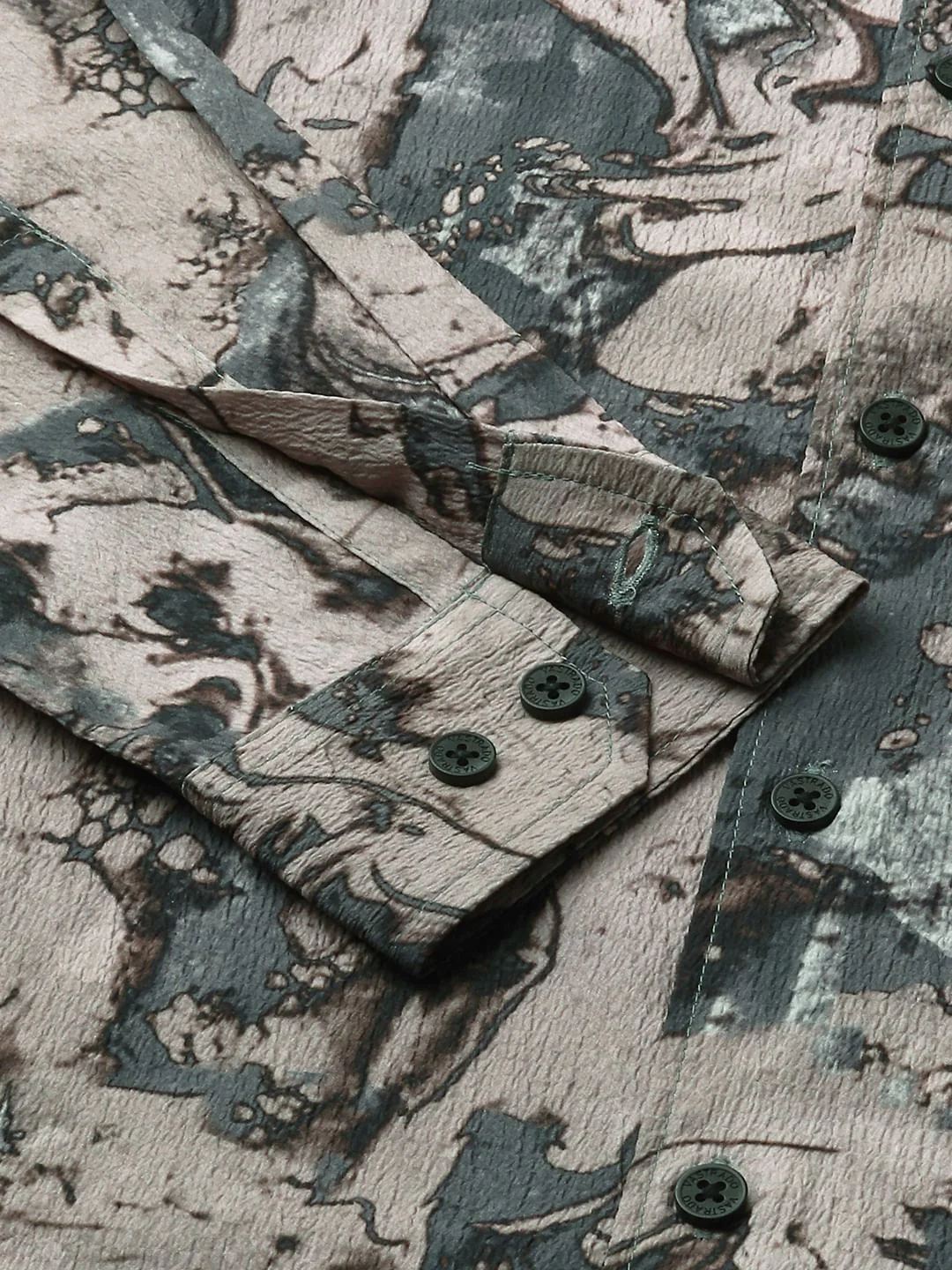 Viridian Green Abstract Printed Creased Shirt - Image 3
