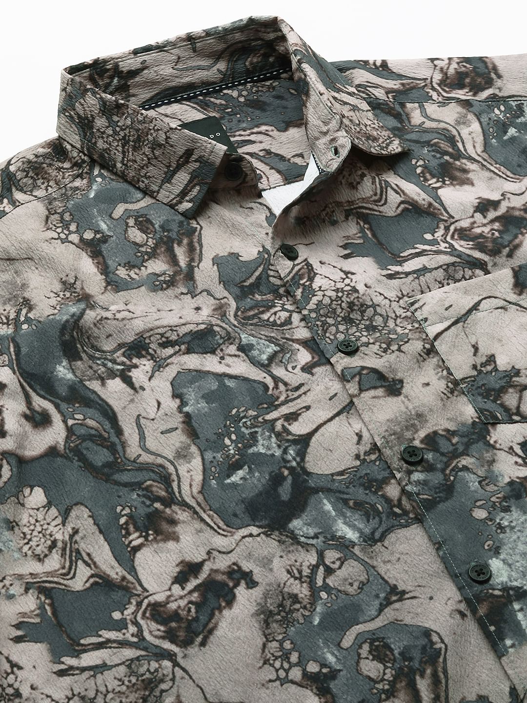 Viridian Green Abstract Printed Creased Shirt - Image 8