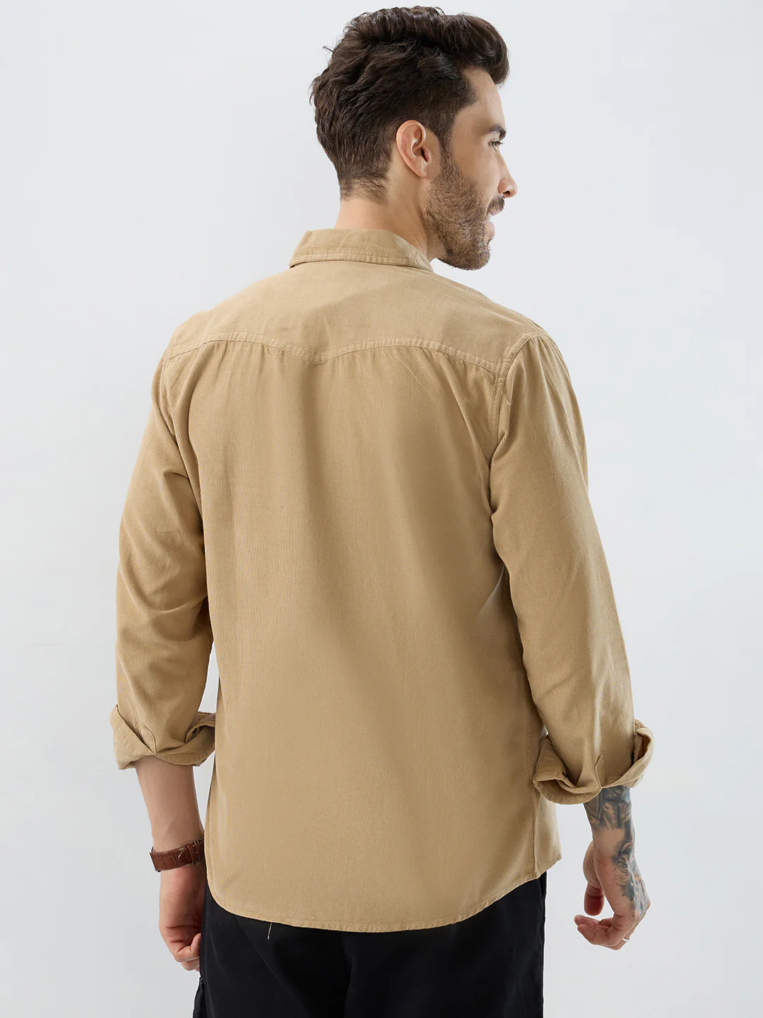 Voguish Camel Beige Double Pocket Corduroy Overshirt - Image 7