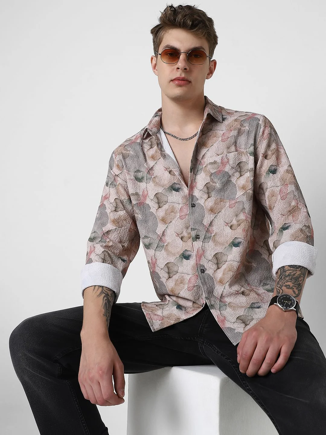 Voguish Creased Multicolour Abstract Printed Shirt - Image 4