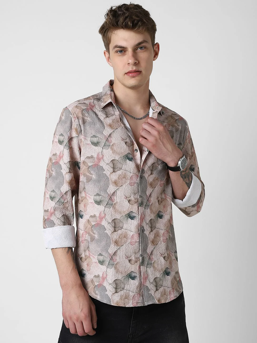 Voguish Creased Multicolour Abstract Printed Shirt - Image 5