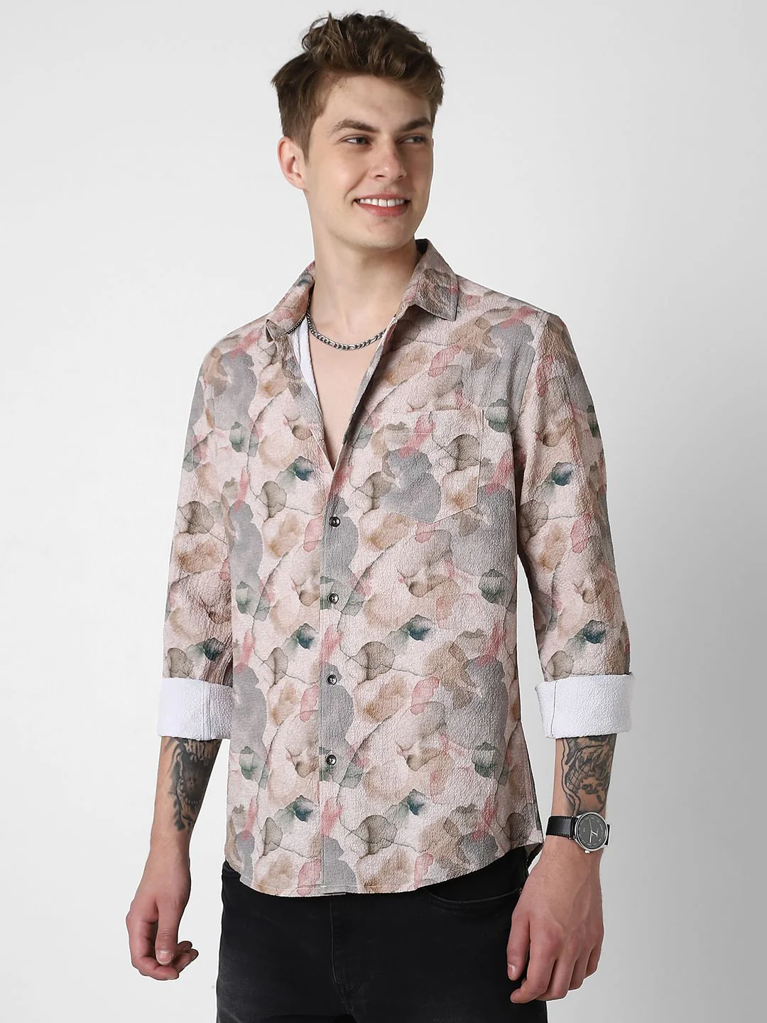 Voguish Creased Multicolour Abstract Printed Shirt - Image 6