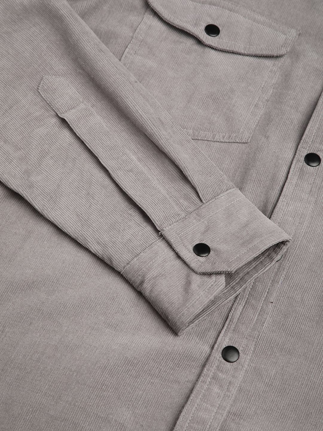 Voguish Fossil Grey Double Pocket Corduroy Overshirt - Image 10