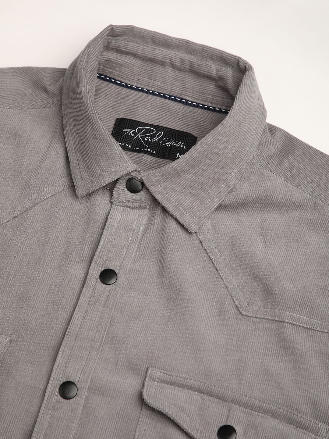 Voguish Fossil Grey Double Pocket Corduroy Overshirt - Image 3