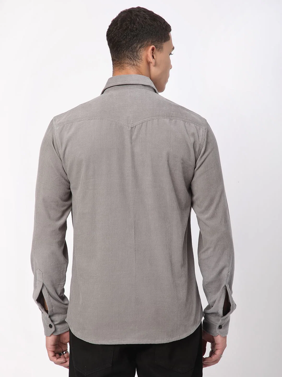 Voguish Fossil Grey Double Pocket Corduroy Overshirt - Image 8
