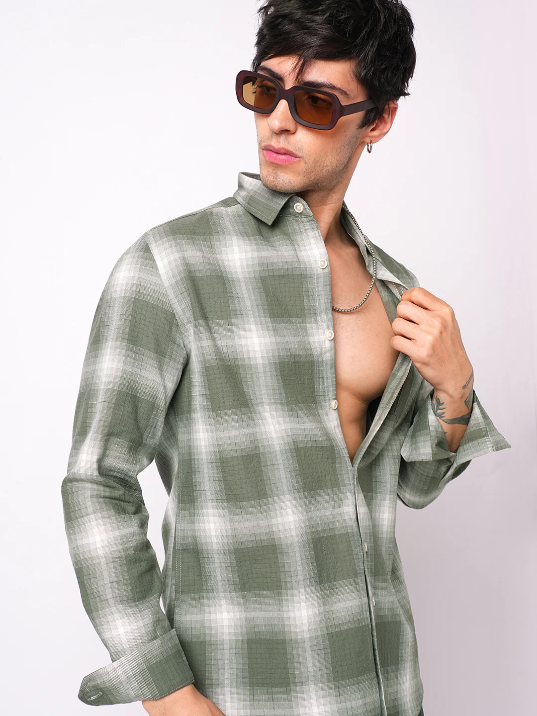 Voguish Olive & White Box Checks Shirt - Image 2