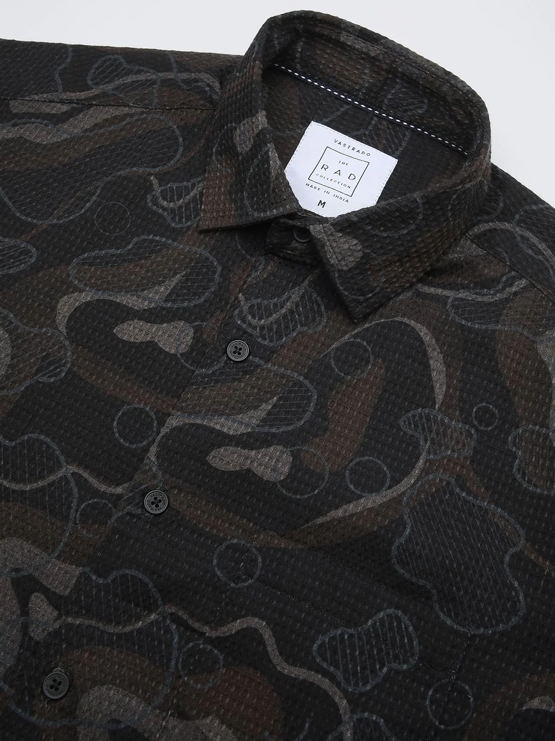 Waffle Black Abstract Printed Textured Shirt - Image 3