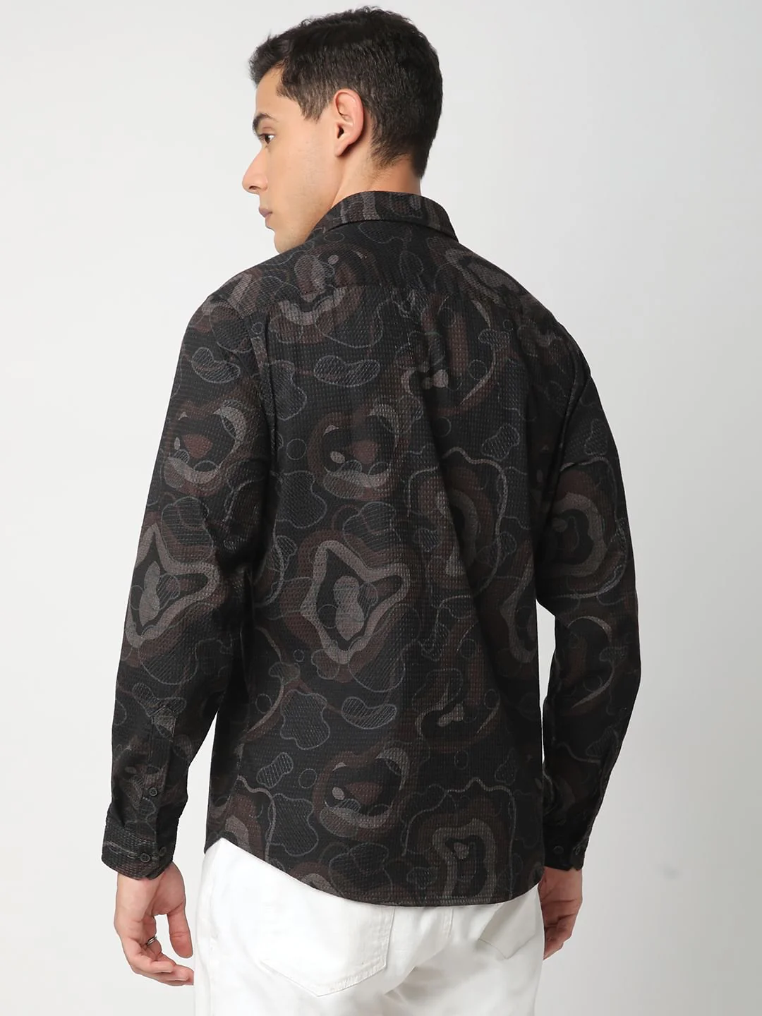 Waffle Black Abstract Printed Textured Shirt - Image 6