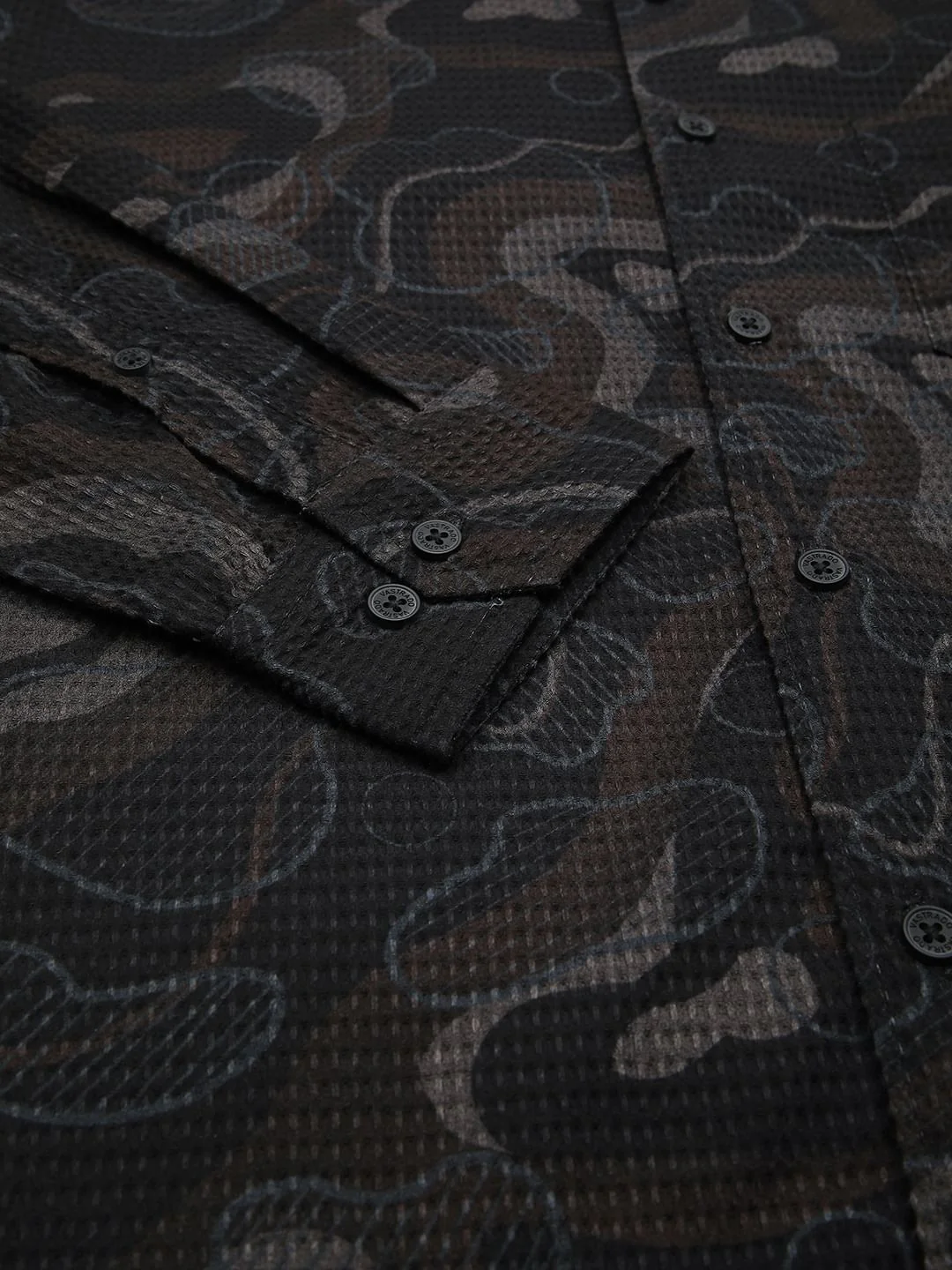 Waffle Black Abstract Printed Textured Shirt - Image 8