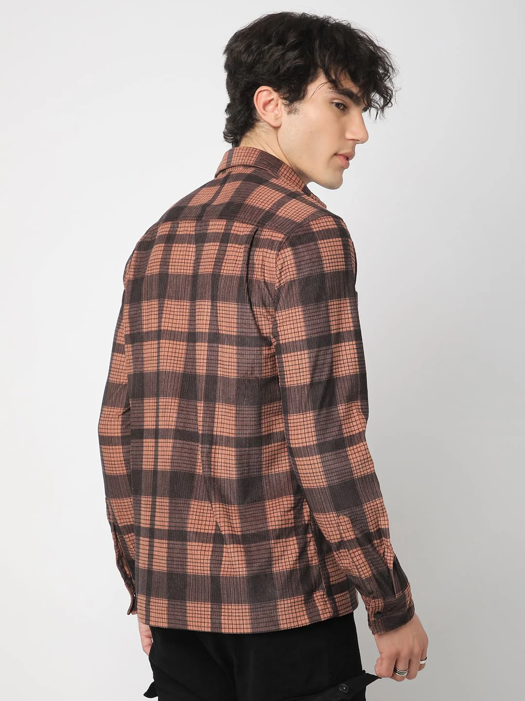 Walnut Brown Checked Double Pocket Corduroy Shirt - Image 6