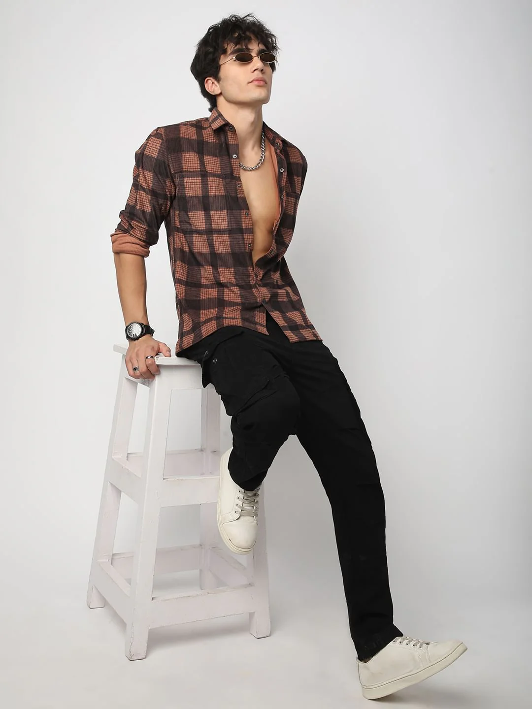 Walnut Brown Checked Double Pocket Corduroy Shirt - Image 7