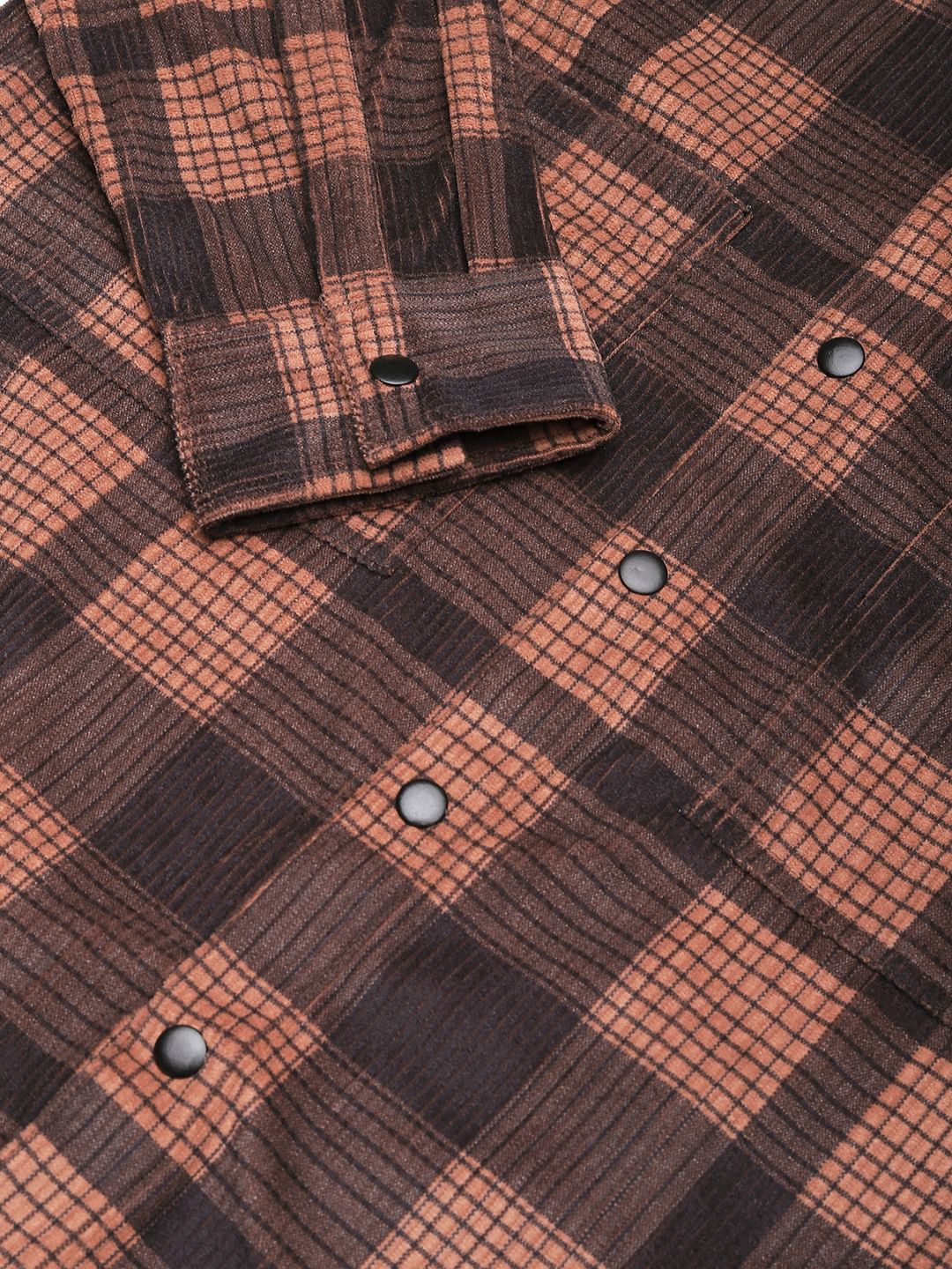 Walnut Brown Checked Double Pocket Corduroy Shirt - Image 8
