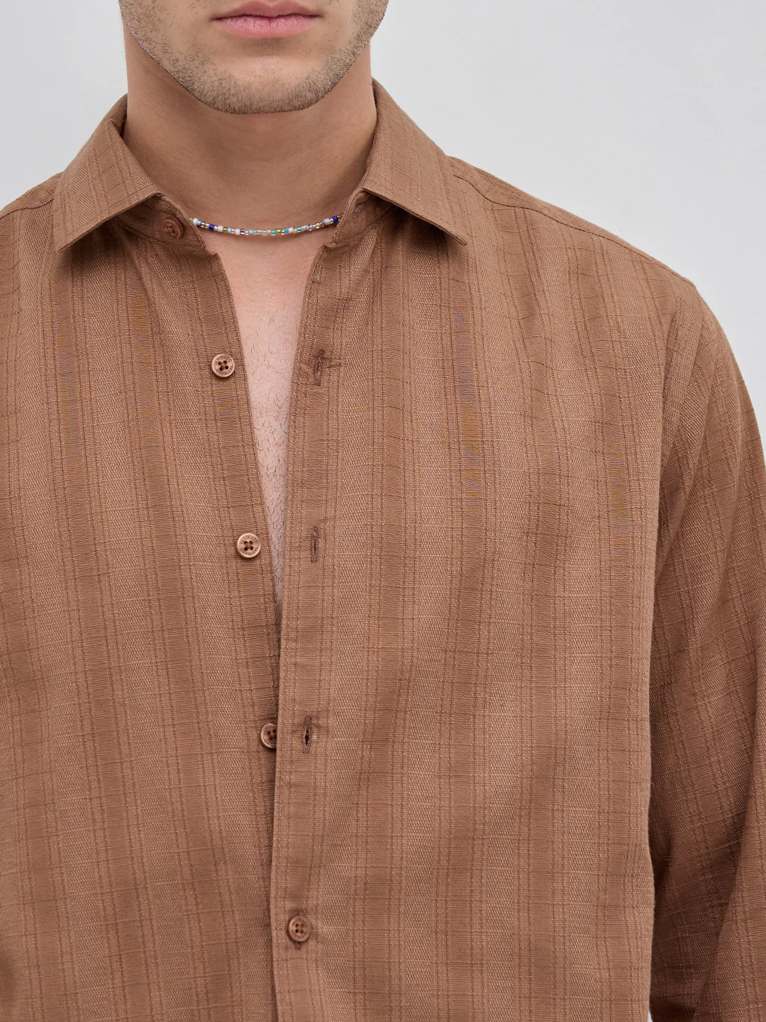 Walnut Brown Elevated Grid Detail Checks Shirt - Image 3