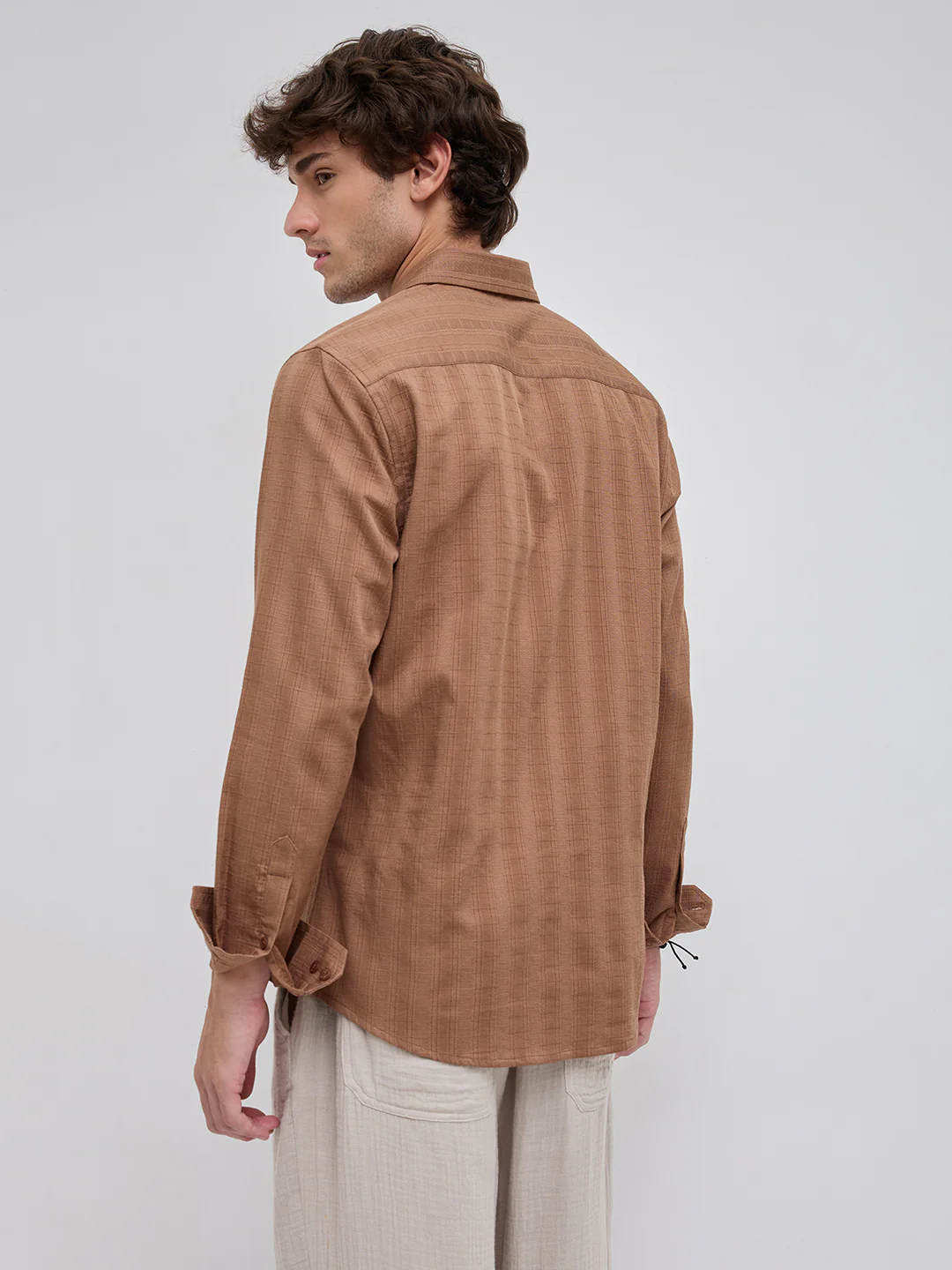 Walnut Brown Elevated Grid Detail Checks Shirt - Image 7