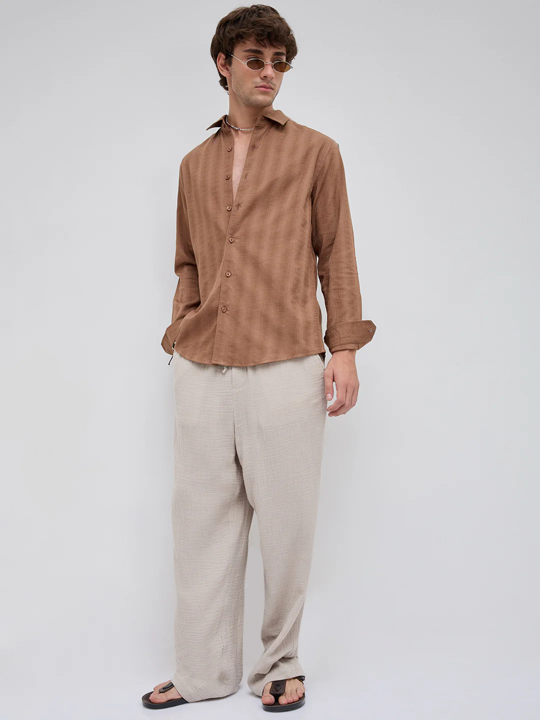 Walnut Brown Elevated Grid Detail Checks Shirt - Image 8