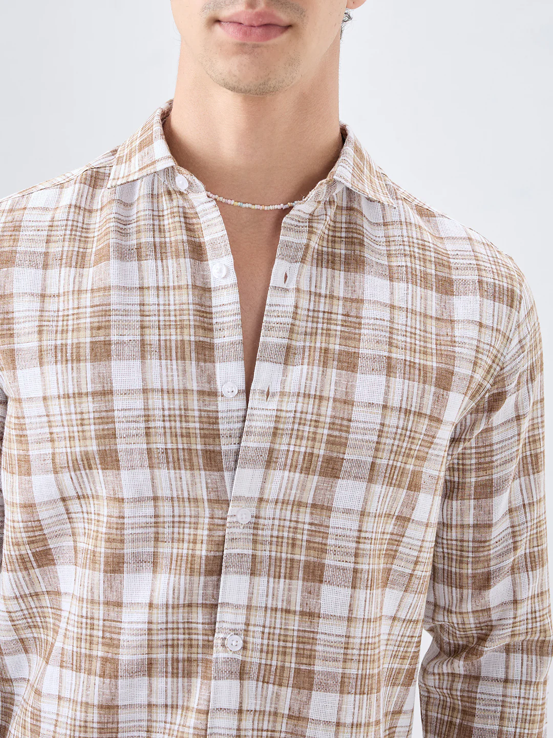 Walnut Brown Plaid Checks Textured Shirt - Image 3