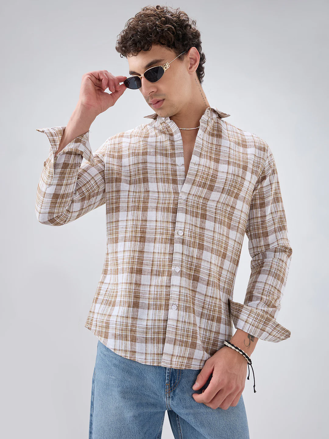 Walnut Brown Plaid Checks Textured Shirt - Image 4