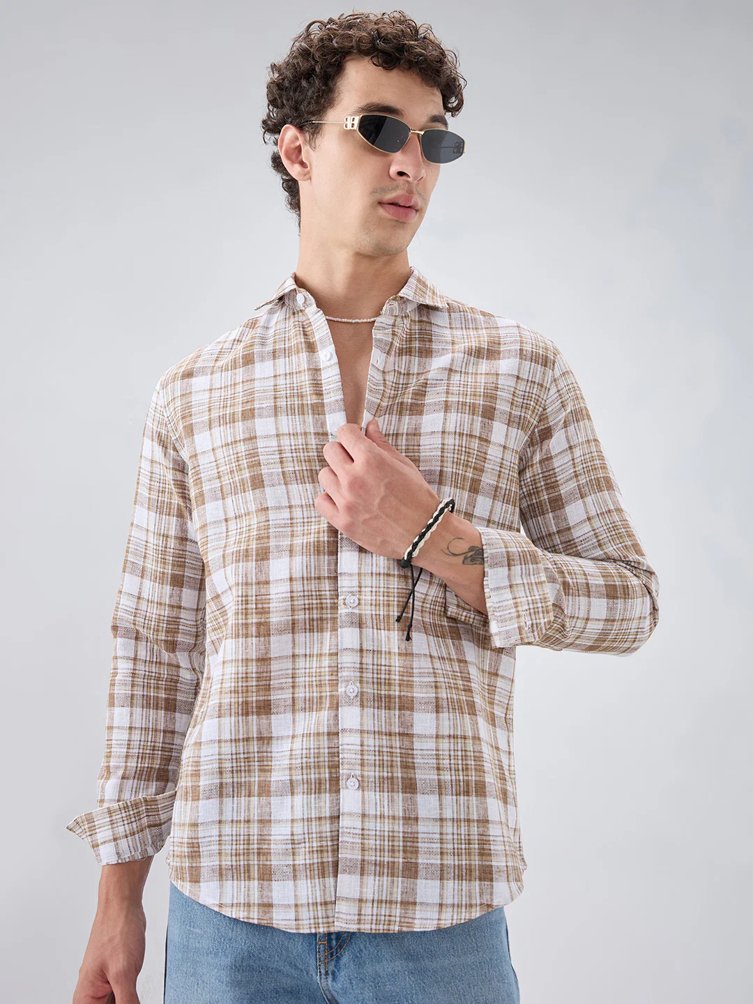 Walnut Brown Plaid Checks Textured Shirt - Image 5