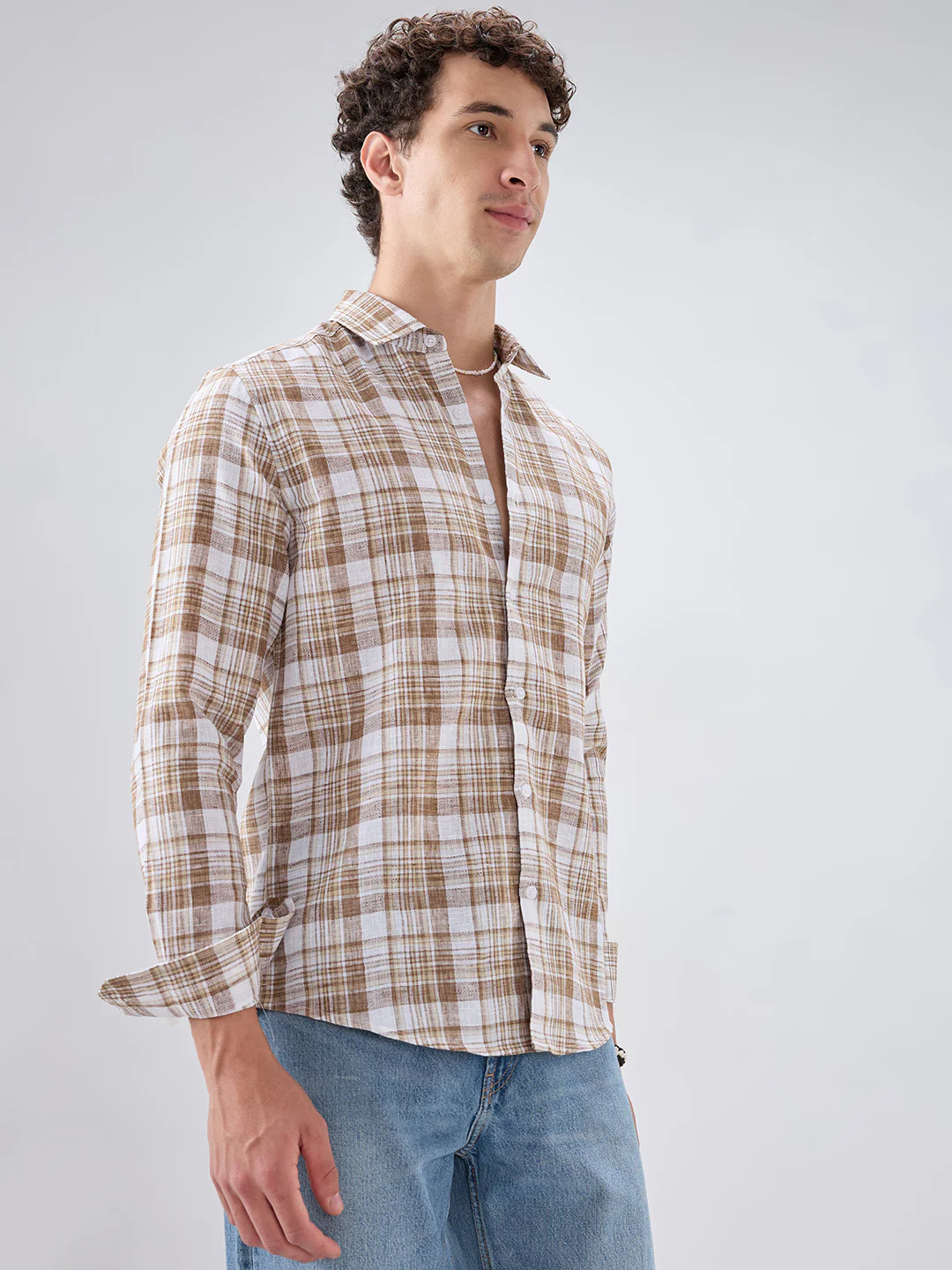 Walnut Brown Plaid Checks Textured Shirt - Image 6