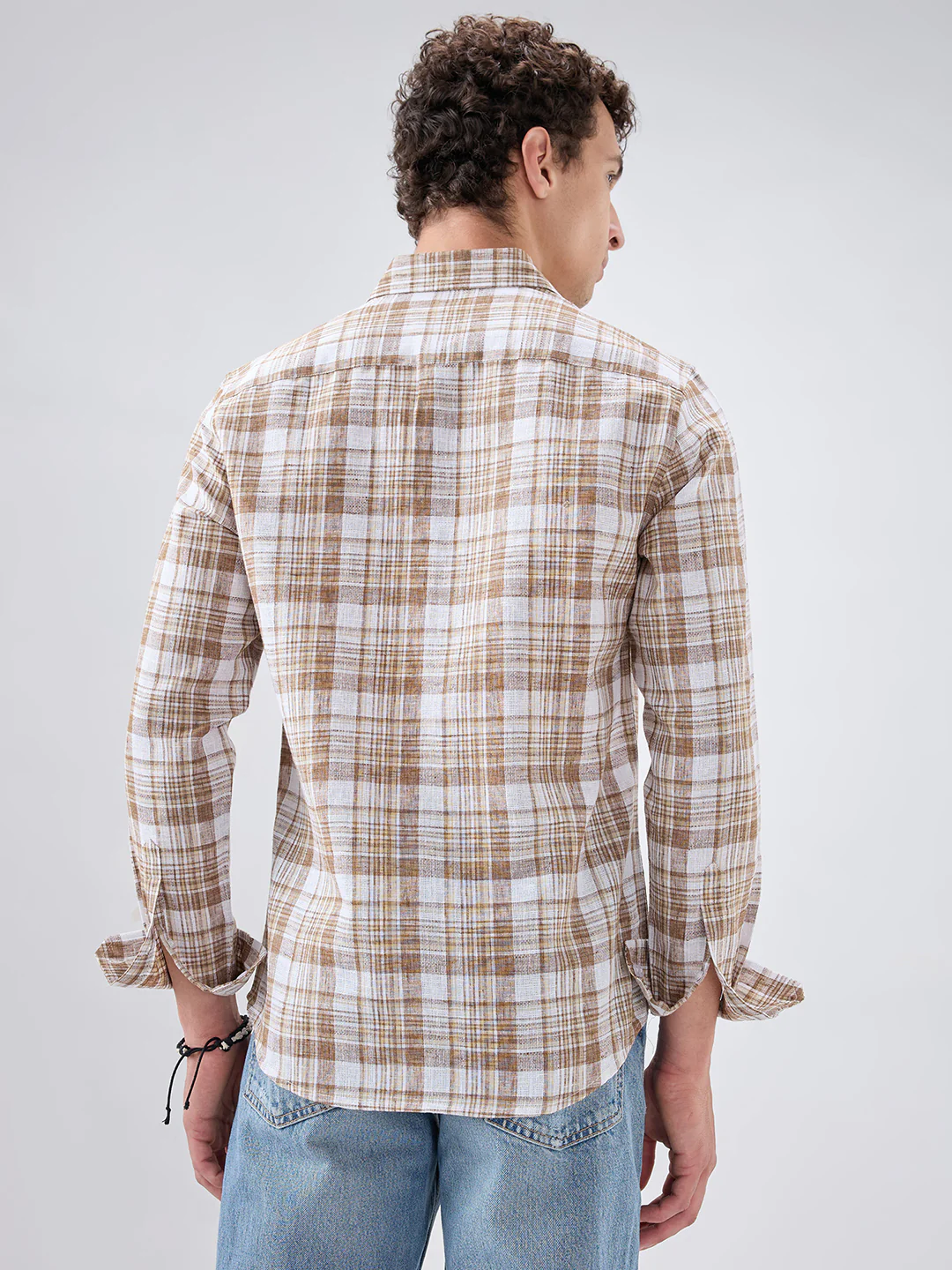 Walnut Brown Plaid Checks Textured Shirt - Image 7