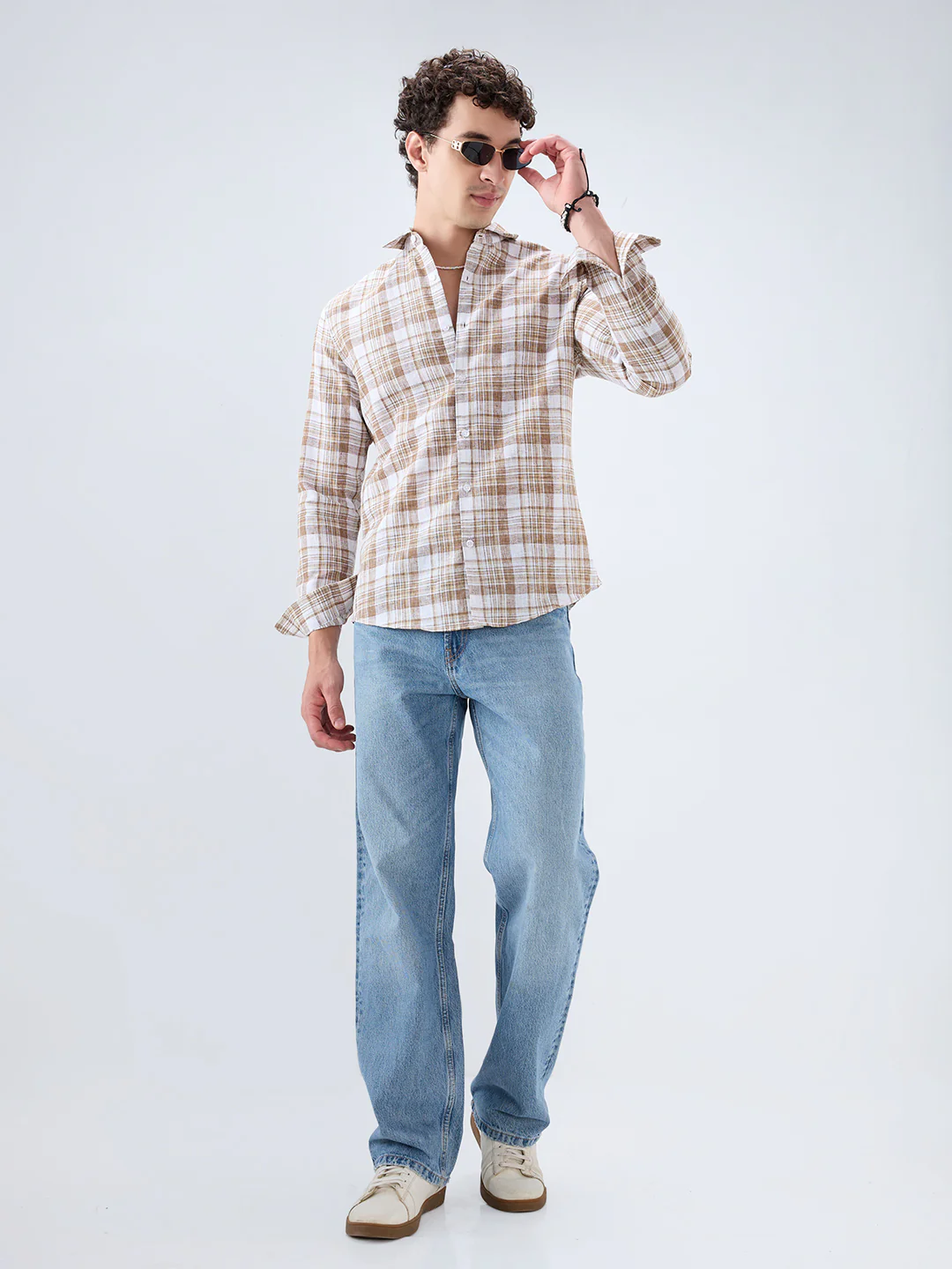 Walnut Brown Plaid Checks Textured Shirt - Image 8