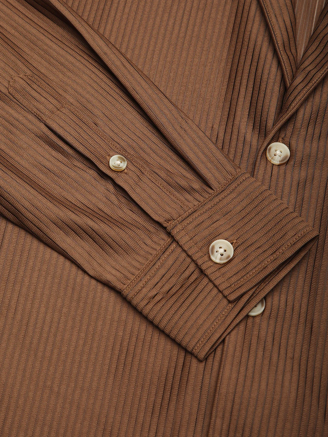 Walnut Brown Ribbed Oversized Notched Lapel Collar Shirt - Image 3