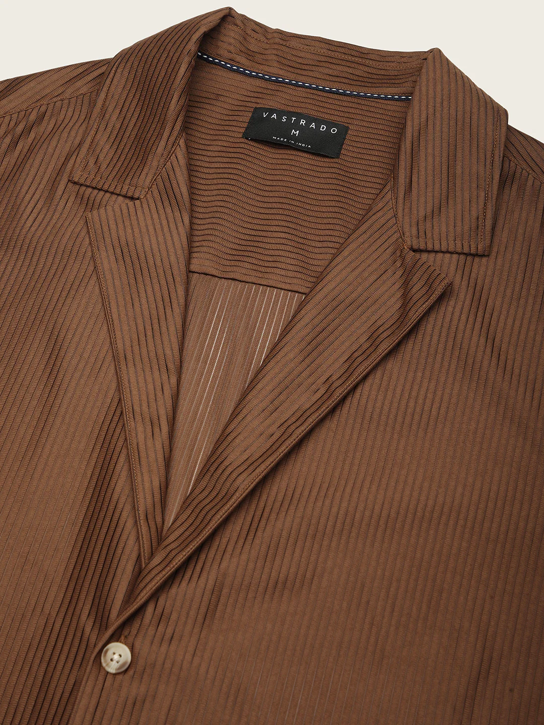 Walnut Brown Ribbed Oversized Notched Lapel Collar Shirt - Image 8