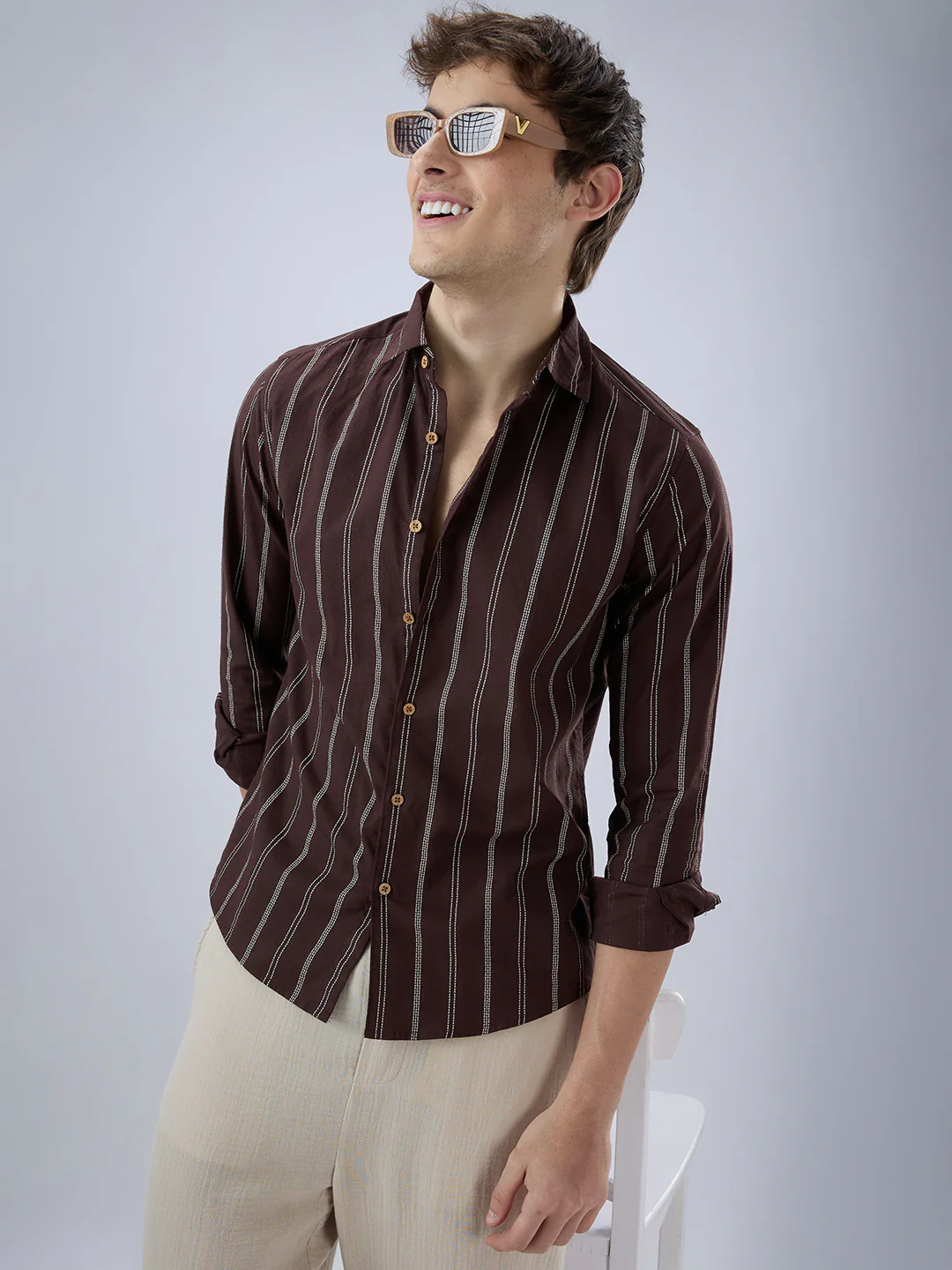Walnut Brown Striped Shirt - Image 2