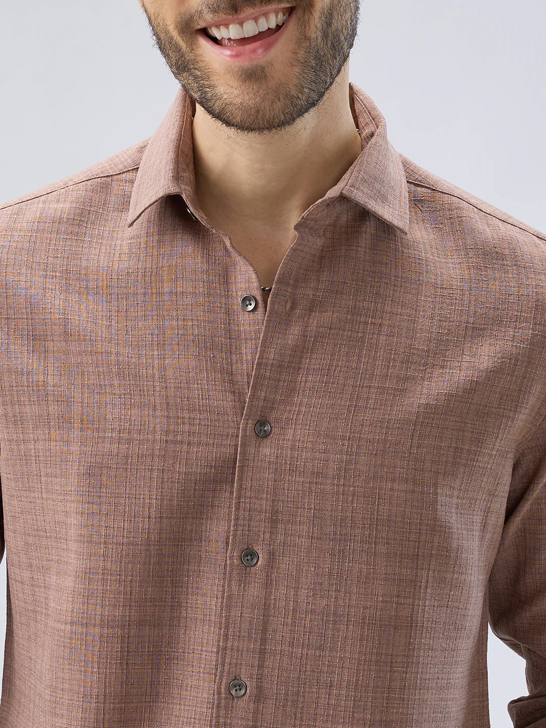 Walnut Brown Subtle Weave Textured Shirt - Image 3