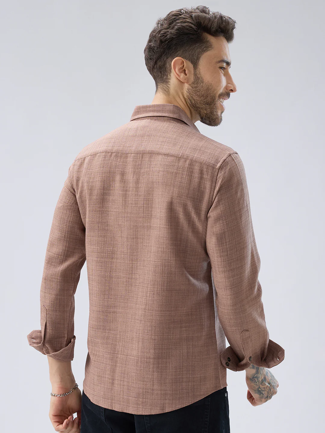 Walnut Brown Subtle Weave Textured Shirt - Image 7