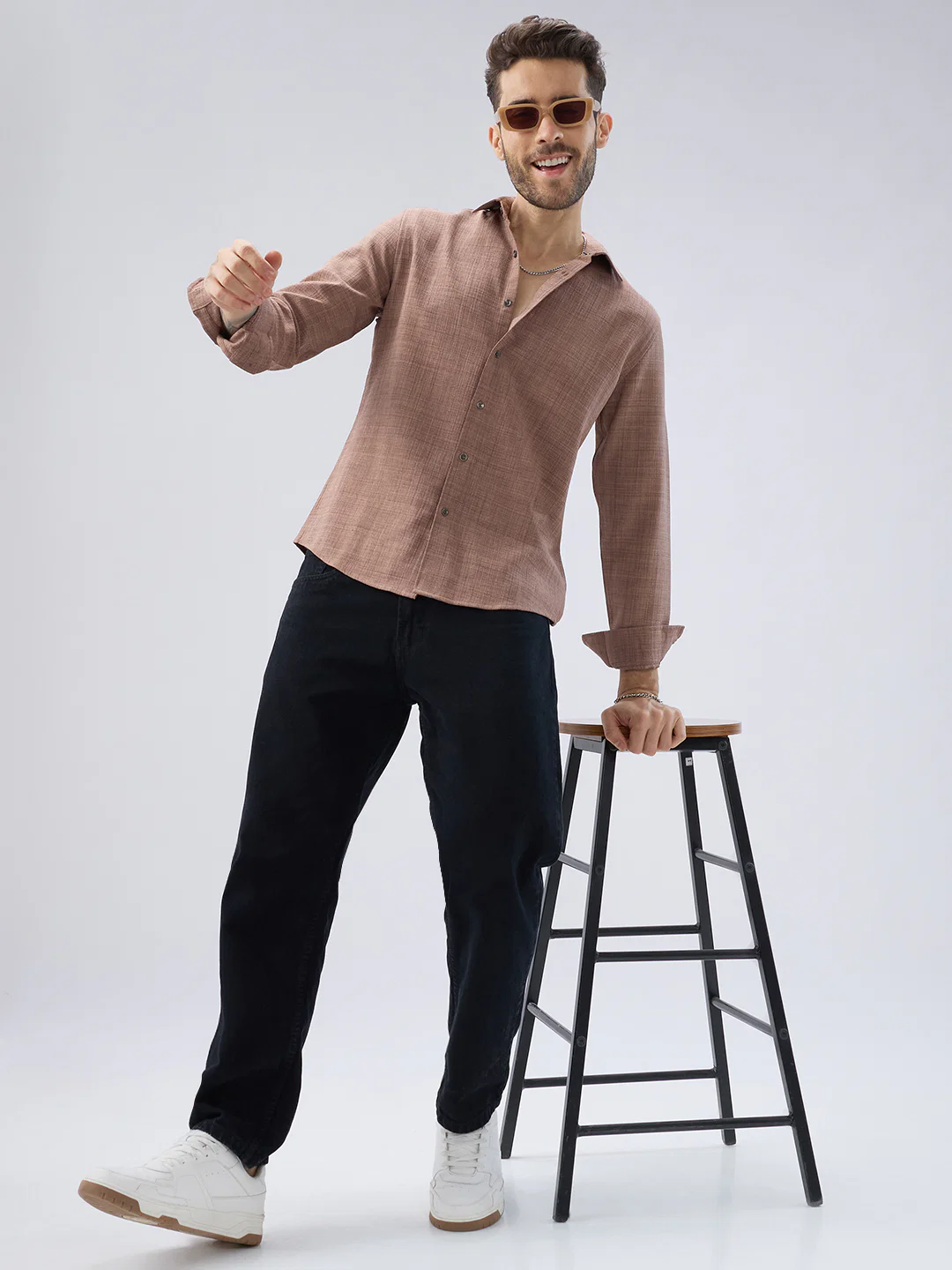 Walnut Brown Subtle Weave Textured Shirt - Image 8