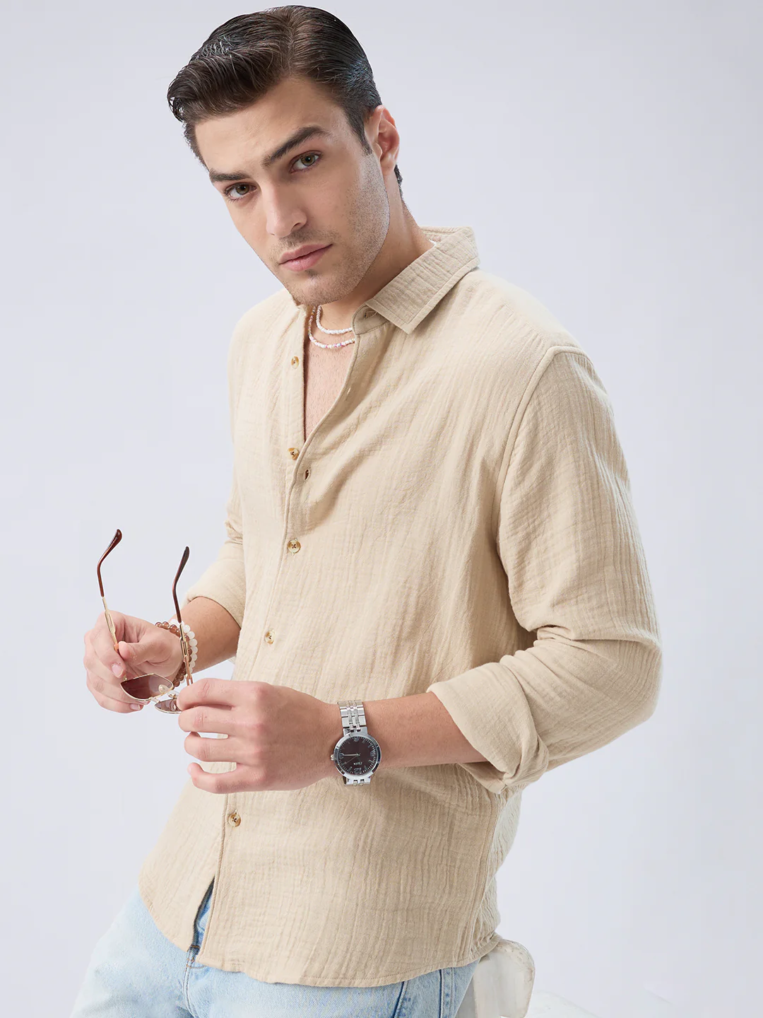Warm Beige Double Cloth Shirt - Image 2