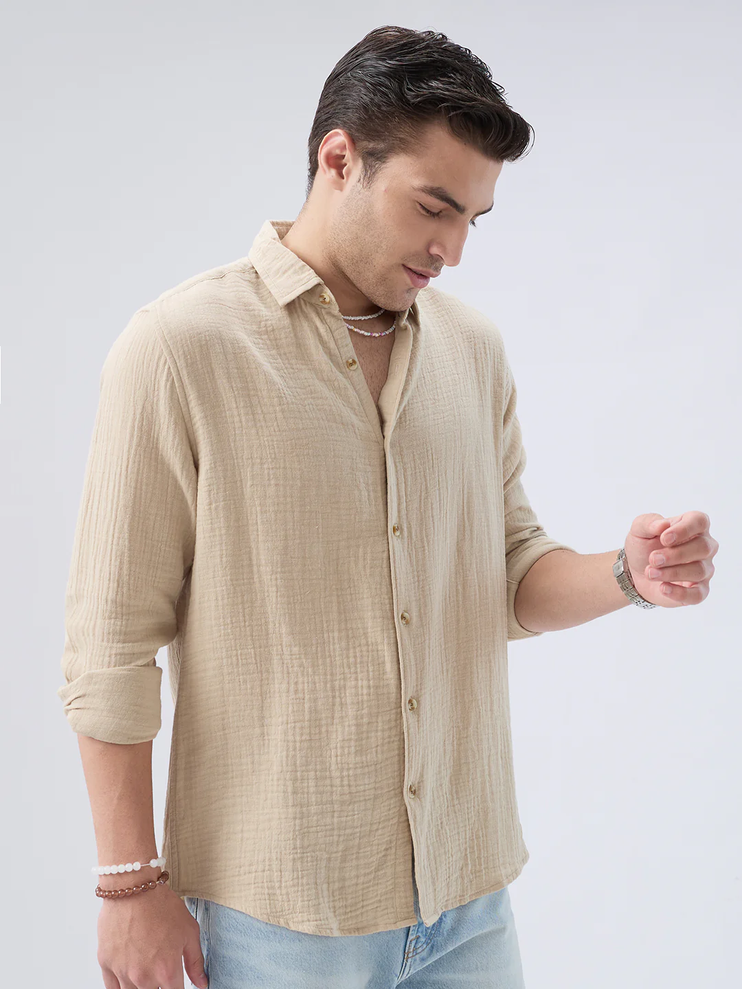 Warm Beige Double Cloth Shirt - Image 6