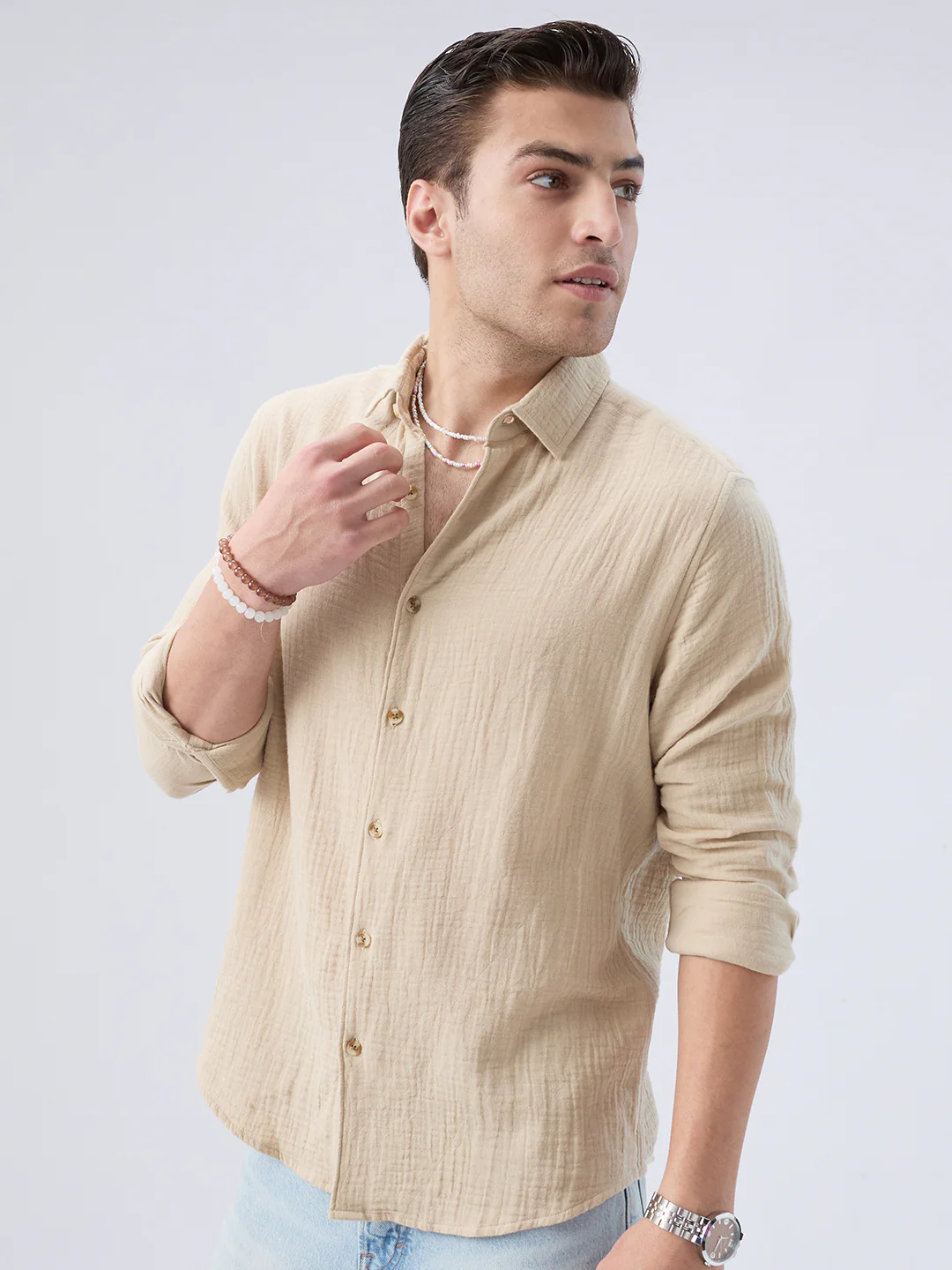 Warm Beige Double Cloth Shirt - Image 7