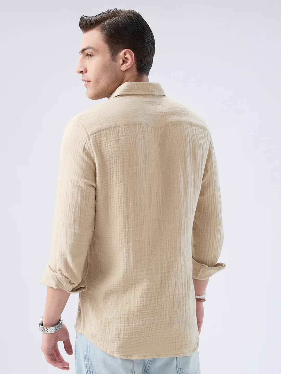 Warm Beige Double Cloth Shirt - Image 8