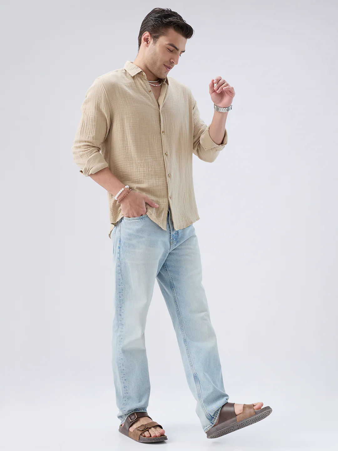 Warm Beige Double Cloth Shirt - Image 9