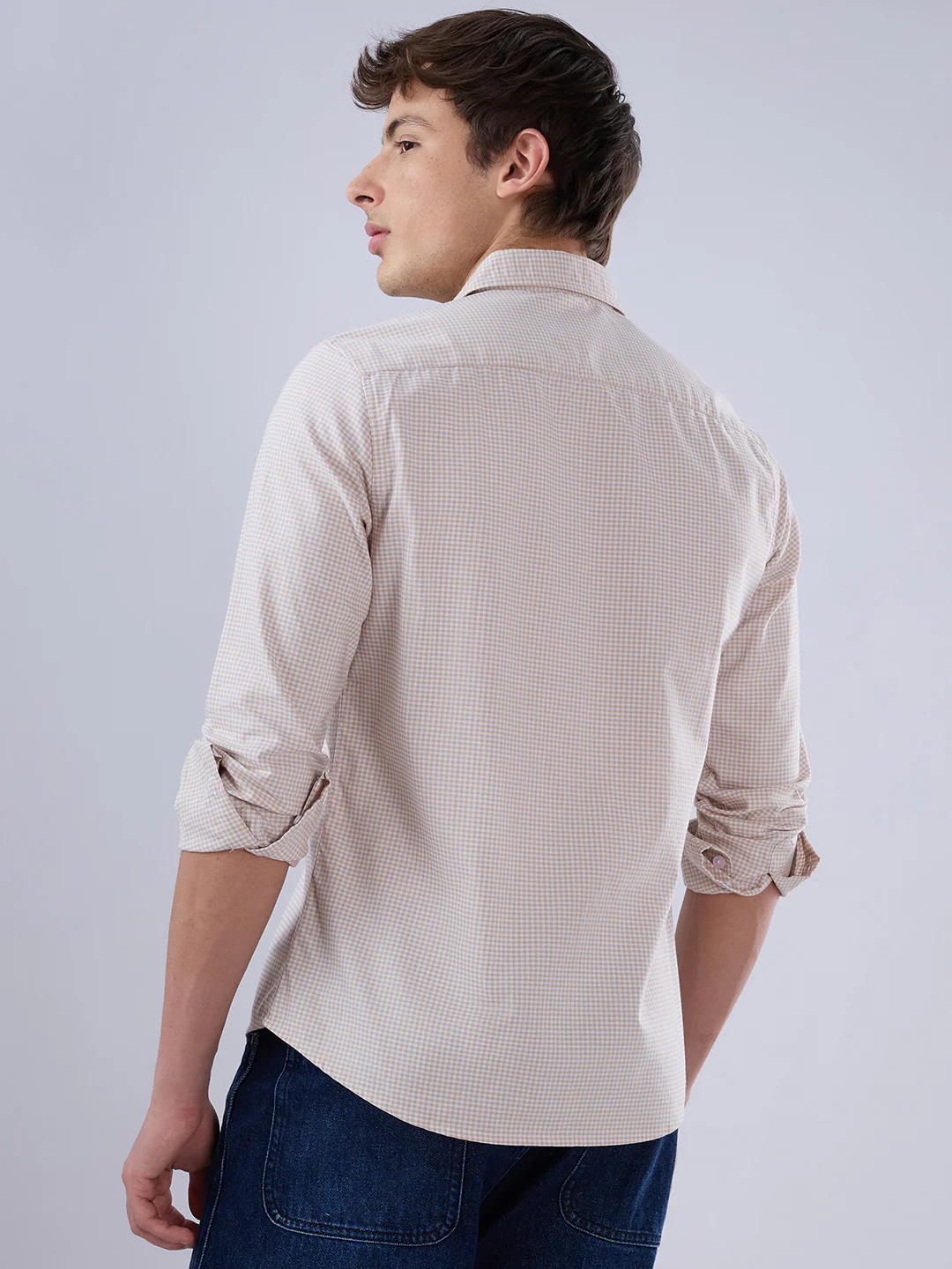 Warm Beige Micro Gingham Checks Oxford Shirt - Image 6