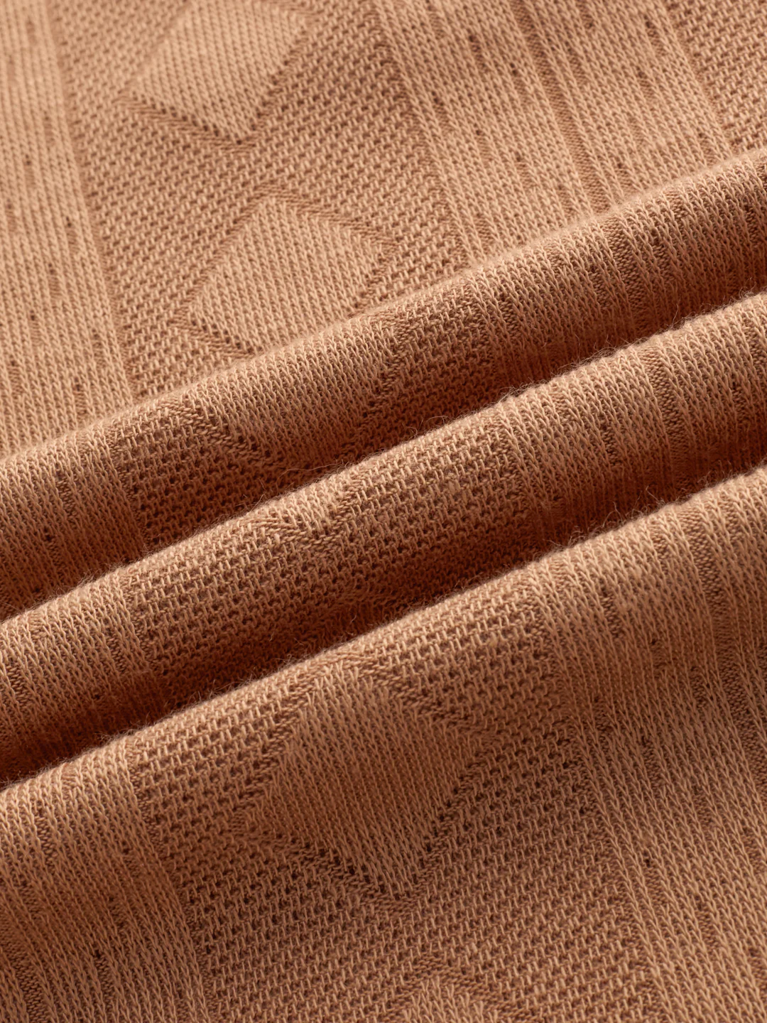 Warm Brown Diamond Weave Contrast Polo Knit T-shirt - Image 9
