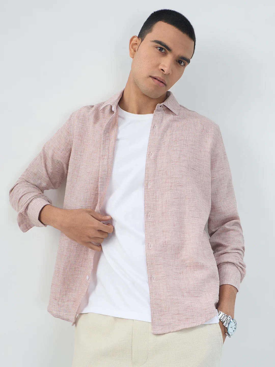 Warm Camel Brown Textured Shirt - Image 2
