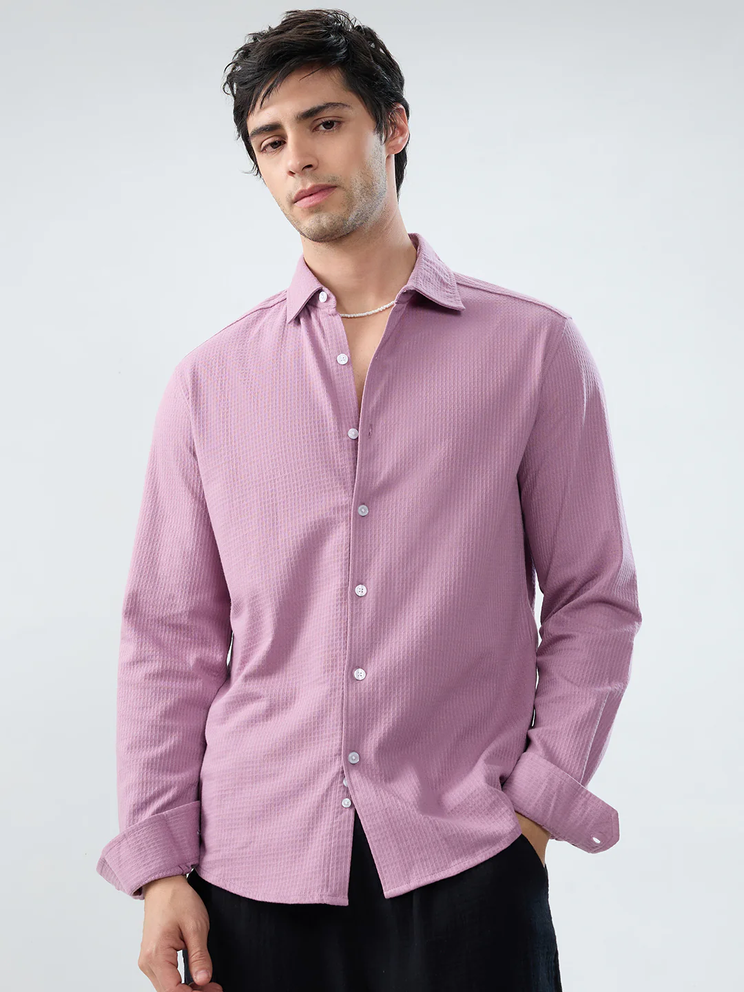 Warm Pink Jacquard Knit Everyday Shirt - Image 4