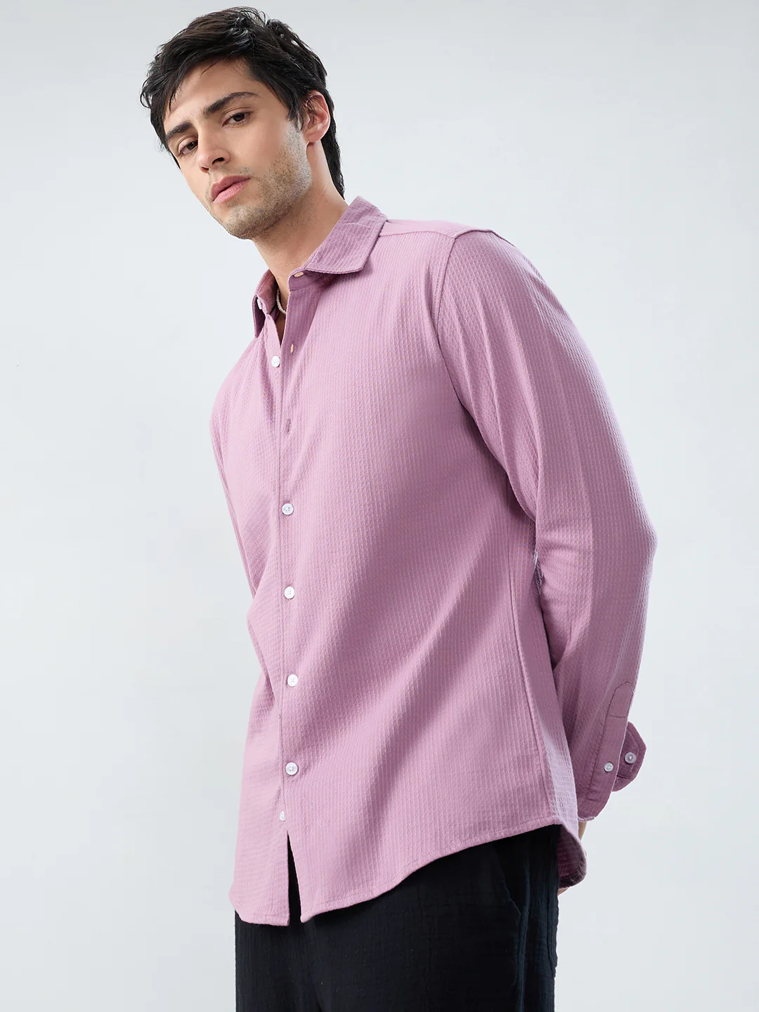 Warm Pink Jacquard Knit Everyday Shirt - Image 5