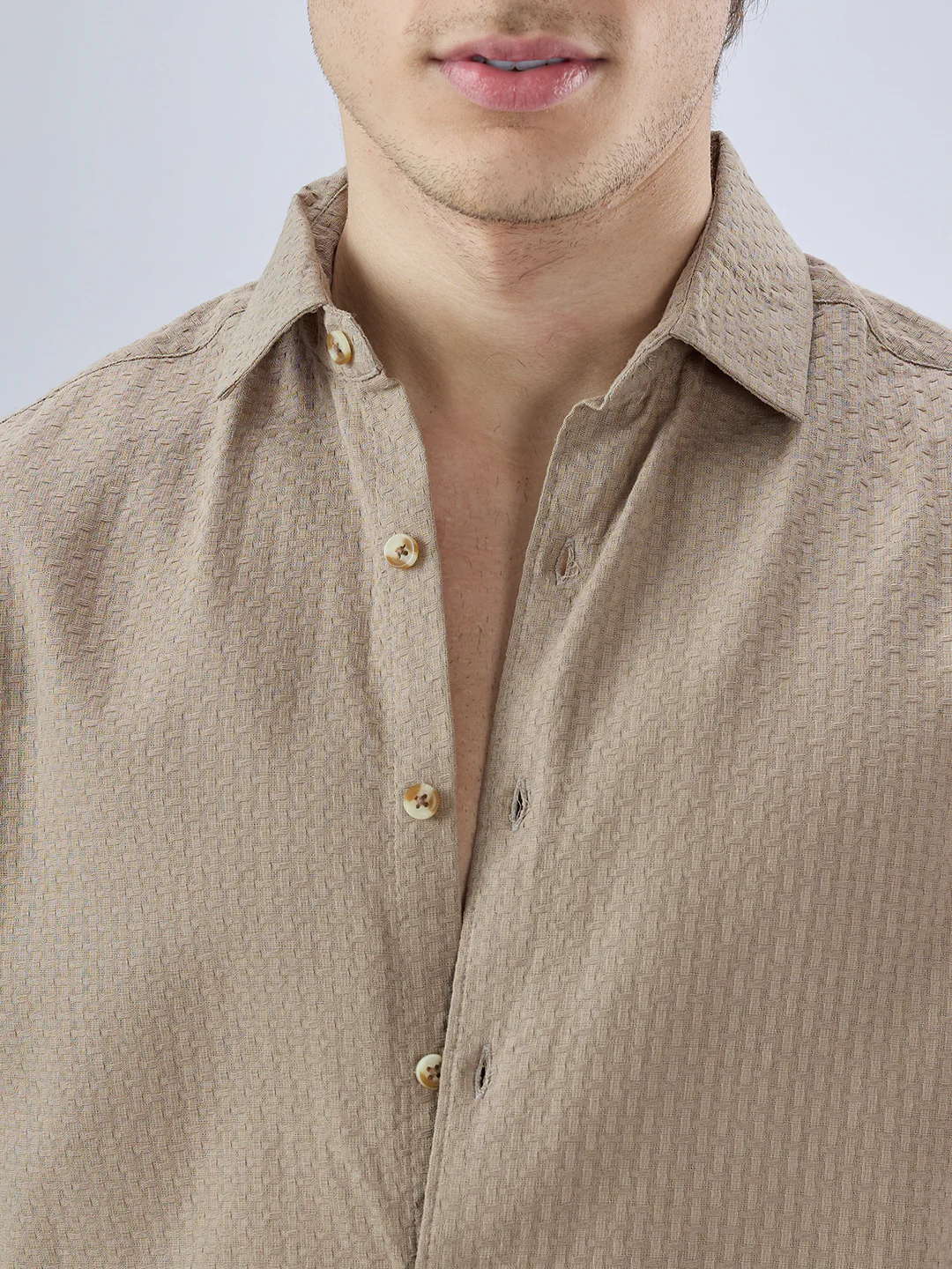 Warm Tan Beige Refined Textured Shirt - Image 3
